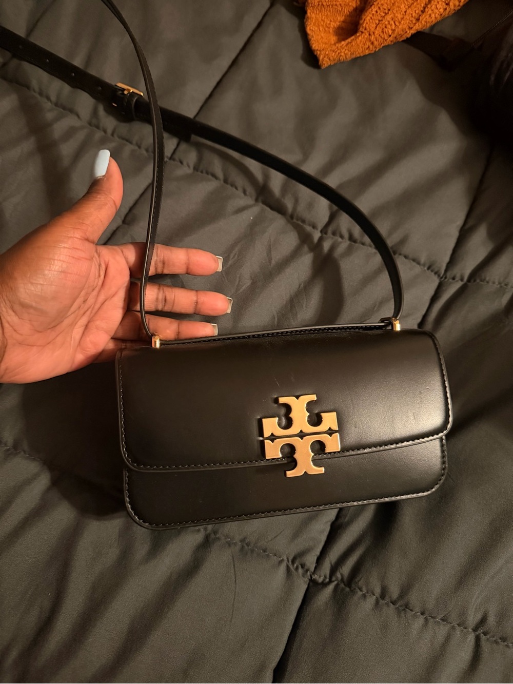 Tory Burch Black Leather Crossbody with Gold Logo